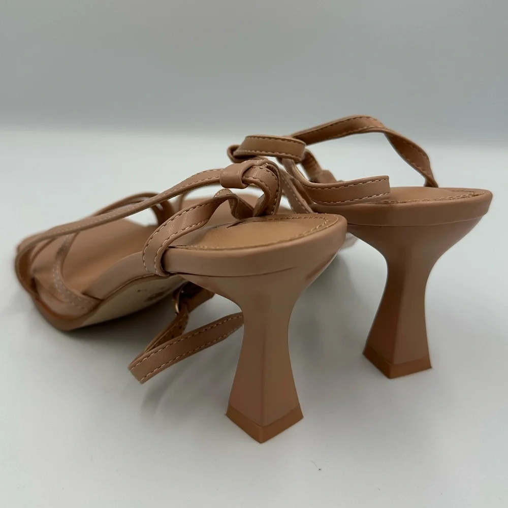Abbleet Nude Strappy Square Toe Heels – Size 6, Block Heel Sandals, uln